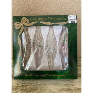 Vintage Bradford Trimmeries Icicle Finial Glass Ornaments Set 4 Frosted in Box